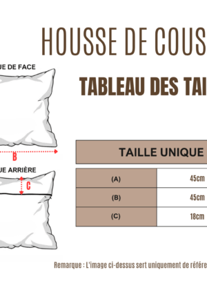Tableau des tailles des housses de coussin en coton bio