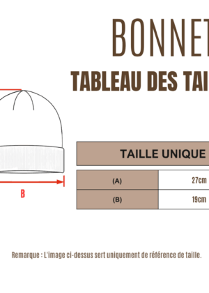 Bonnet tableau des tailles