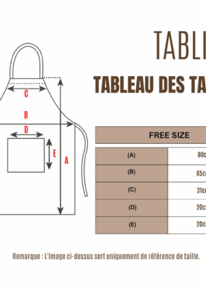 Tableau des tailles pour tabliers teintables